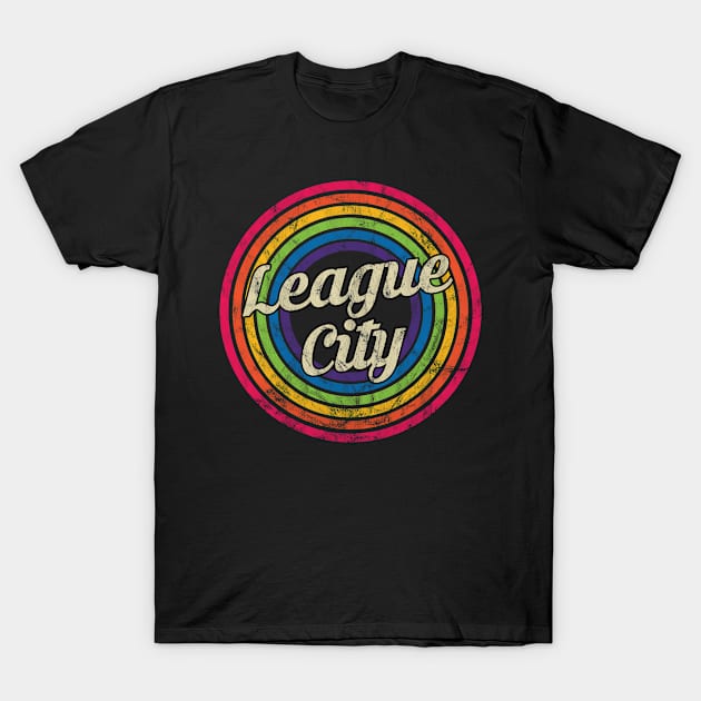 League City - Retro Rainbow Faded-Style T-Shirt by MaydenArt